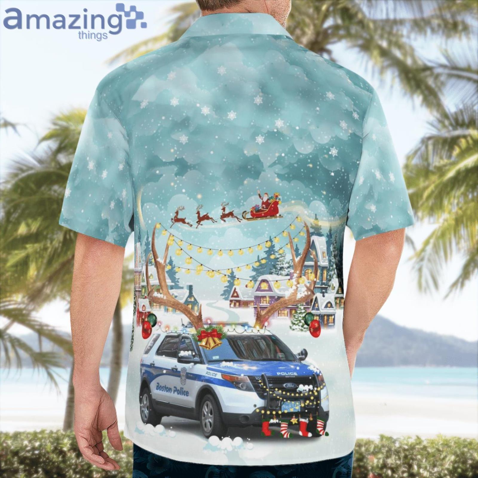 Massachusetts Boston Police Department Ford Police Interceptor Utility Christmas Hawaiian Shirt image Massachusetts Boston Police Department Ford Police Interceptor Utility Christmas Hawaiian Shirt Product Photo 2