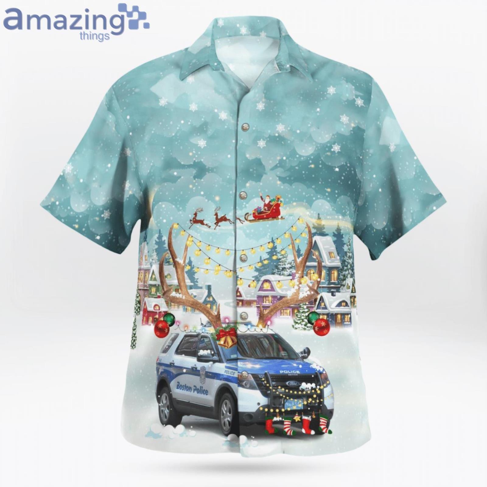 Massachusetts Boston Police Department Ford Police Interceptor Utility Christmas Hawaiian Shirt image Massachusetts Boston Police Department Ford Police Interceptor Utility Christmas Hawaiian Shirt Product Photo 3