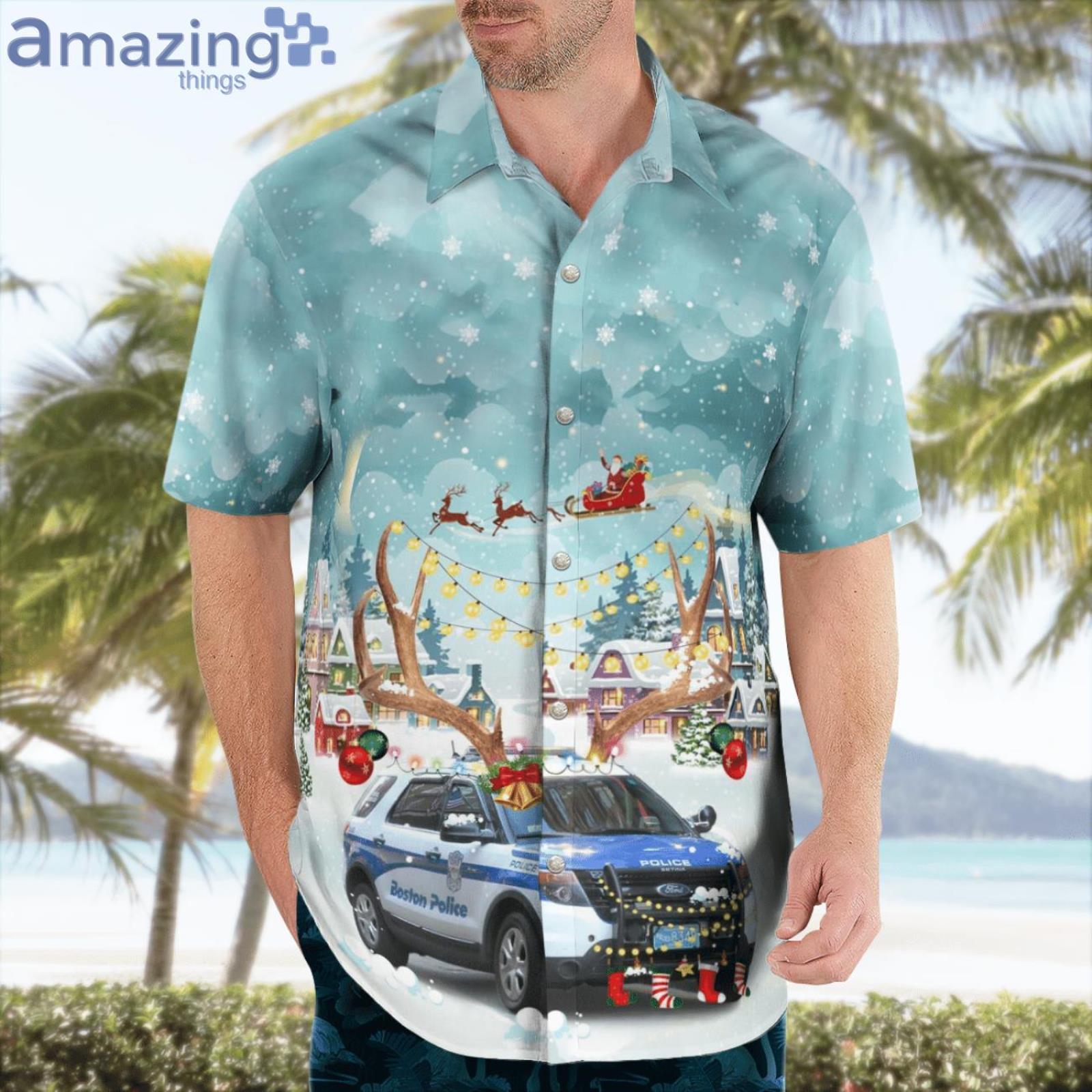Massachusetts Boston Police Department Ford Police Interceptor Utility Christmas Hawaiian Shirt image Massachusetts Boston Police Department Ford Police Interceptor Utility Christmas Hawaiian Shirt Product Photo 4