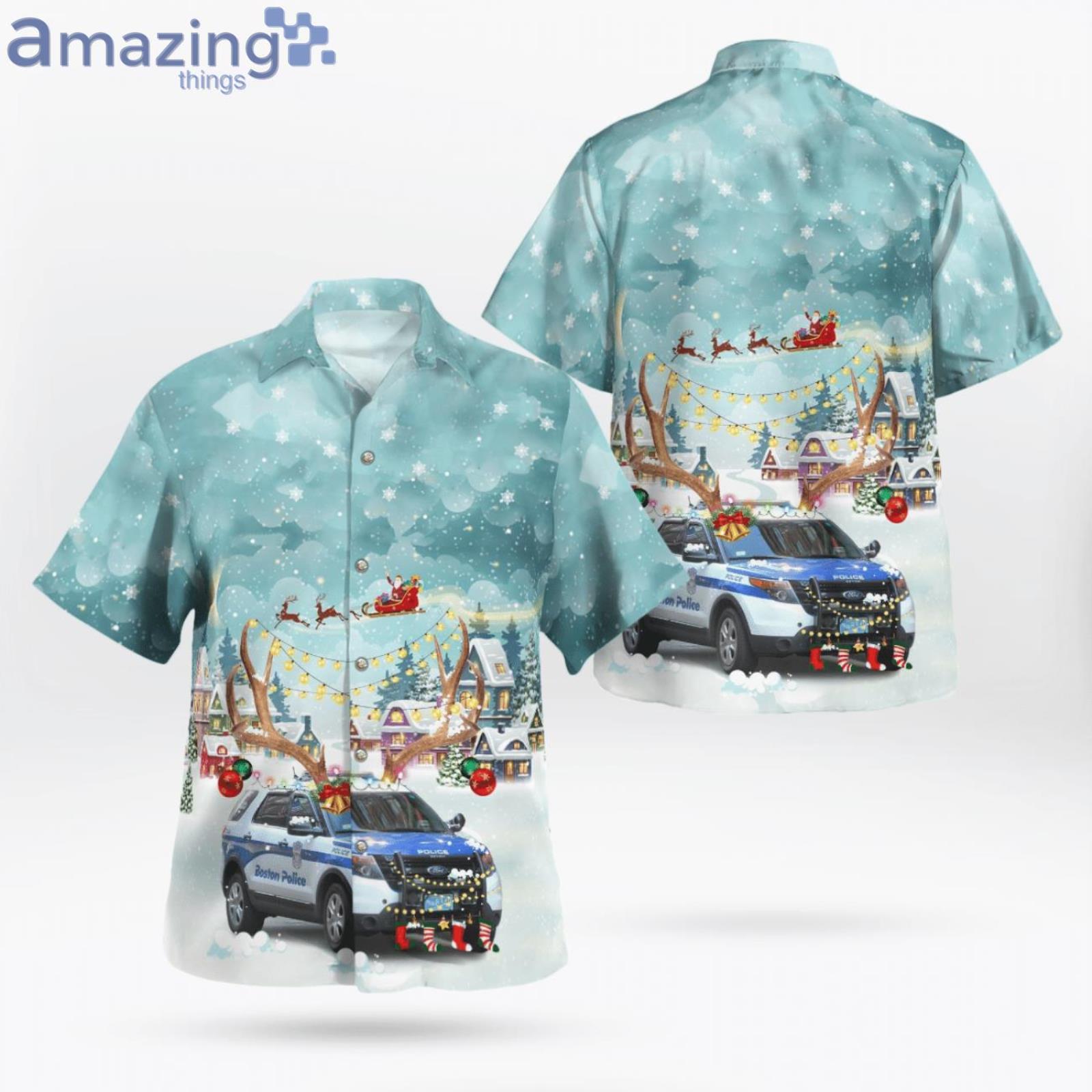 Massachusetts Boston Police Department Ford Police Interceptor Utility Christmas Hawaiian Shirt image Massachusetts Boston Police Department Ford Police Interceptor Utility Christmas Hawaiian Shirt Product Photo 1 Product photo 1