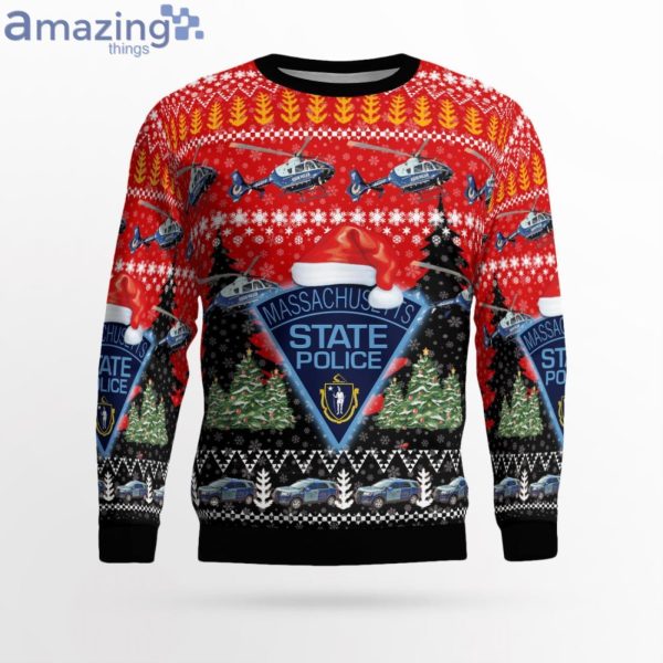 Massachusetts State Police Ford Police Interceptor Utility And Eurocopter Christmas Sweater Product Photo 2
