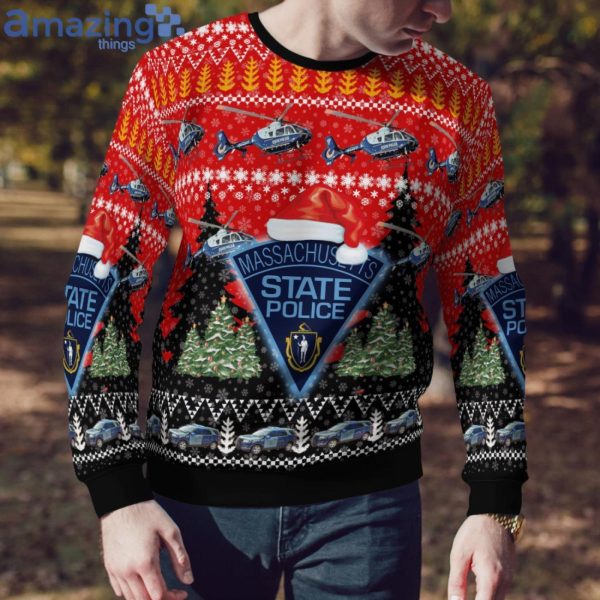 Massachusetts State Police Ford Police Interceptor Utility And Eurocopter Christmas Sweater Product Photo 4