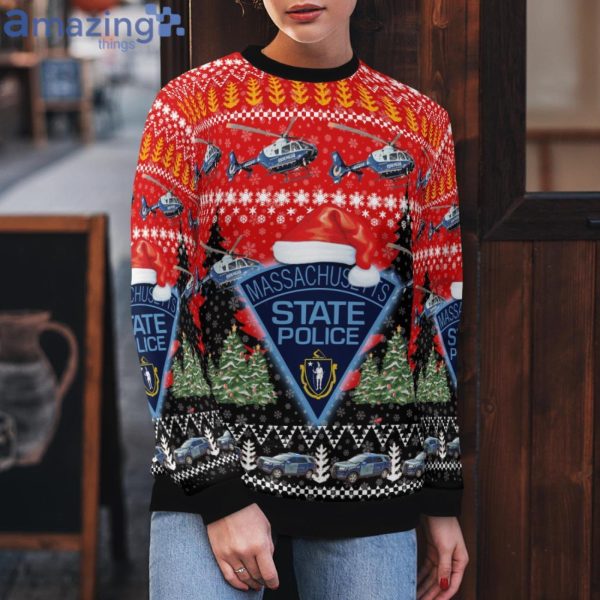 Massachusetts State Police Ford Police Interceptor Utility And Eurocopter Christmas Sweater Product Photo 5