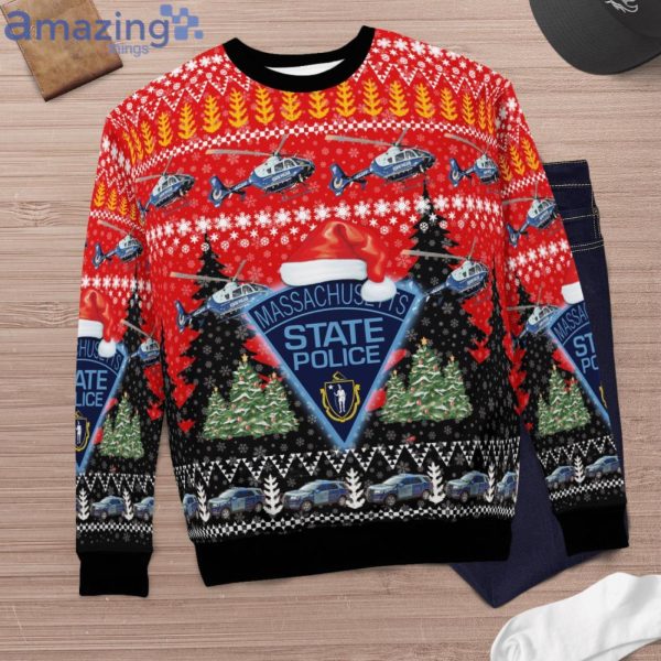 Massachusetts State Police Ford Police Interceptor Utility And Eurocopter Christmas Sweater Product Photo 6