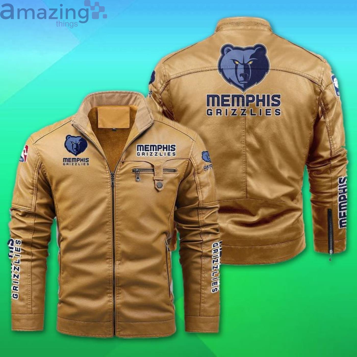 Memphis Grizzlies Fleece Leather Jacket image Memphis Grizzlies Fleece Leather Jacket Product Photo 2