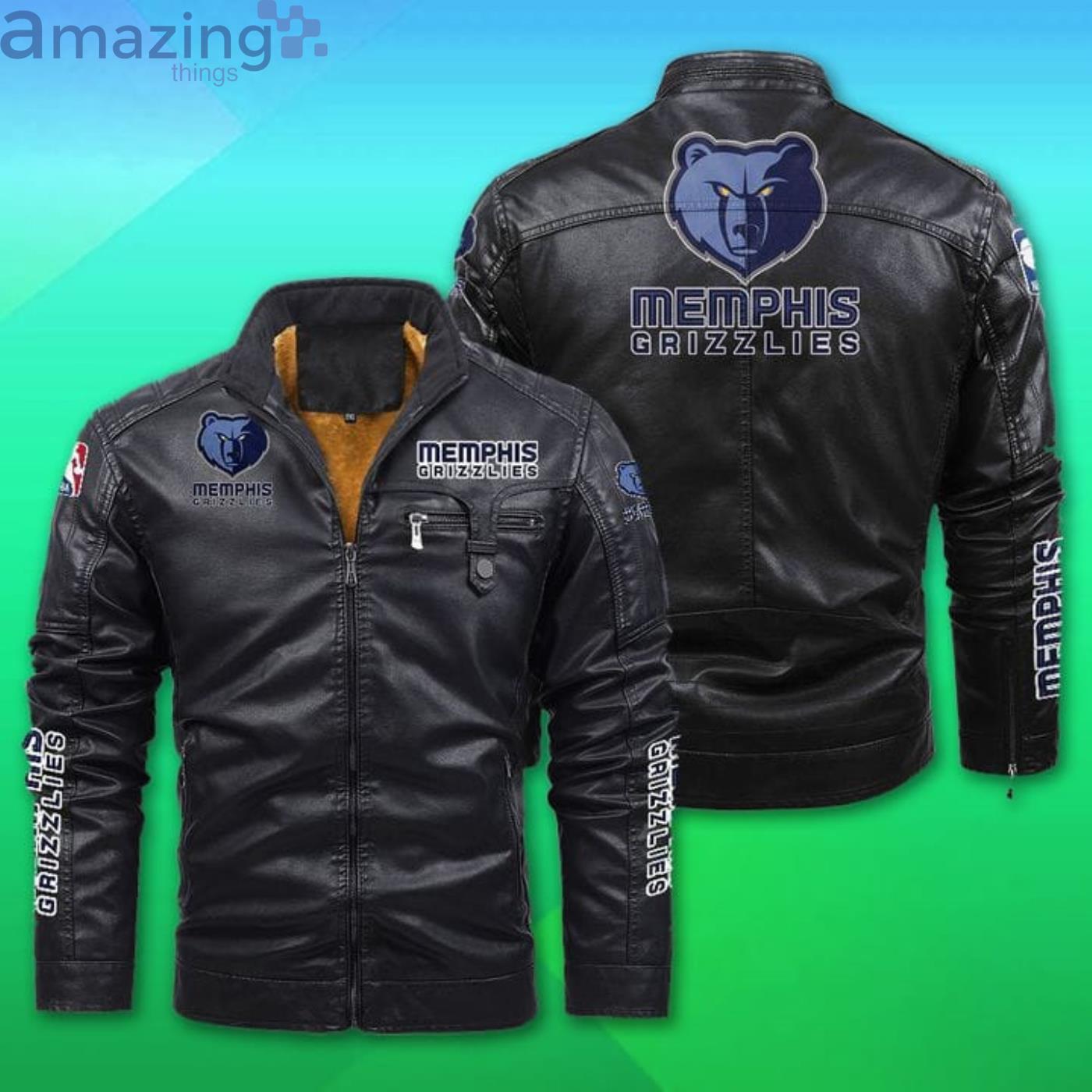 Memphis Grizzlies Fleece Leather Jacket Product Photo 1 Memphis Grizzlies Fleece Leather Jacket Product Photo 1