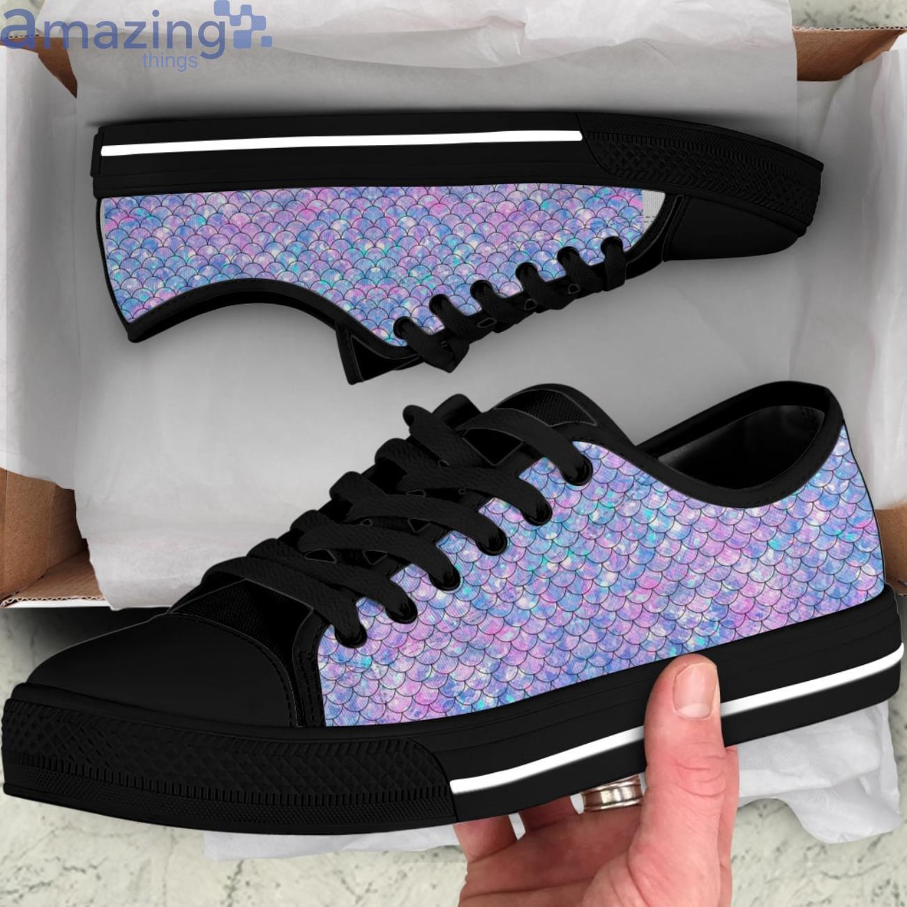 Mermaid Pattern Low Top Canvas Shoes Product Photo 1