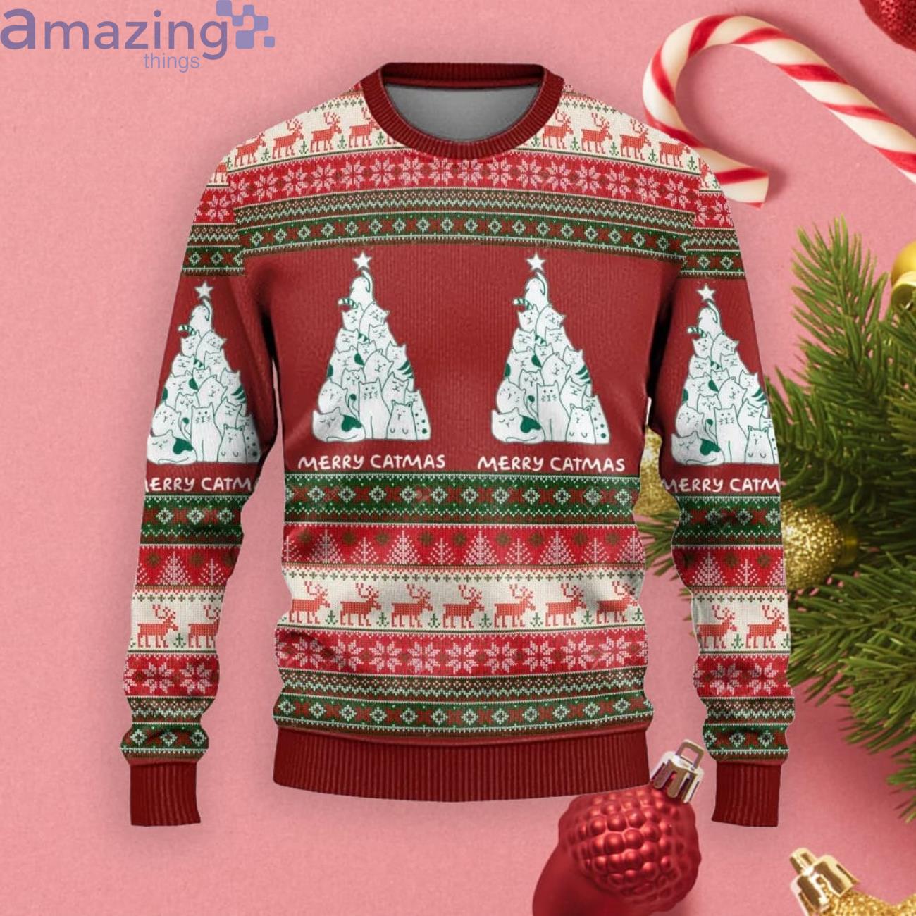 Merry Cat Tree Christmas Gift Ugly Christmas Sweater Product Photo 1 Merry Cat Tree Christmas Gift Ugly Christmas Sweater Product Photo 1