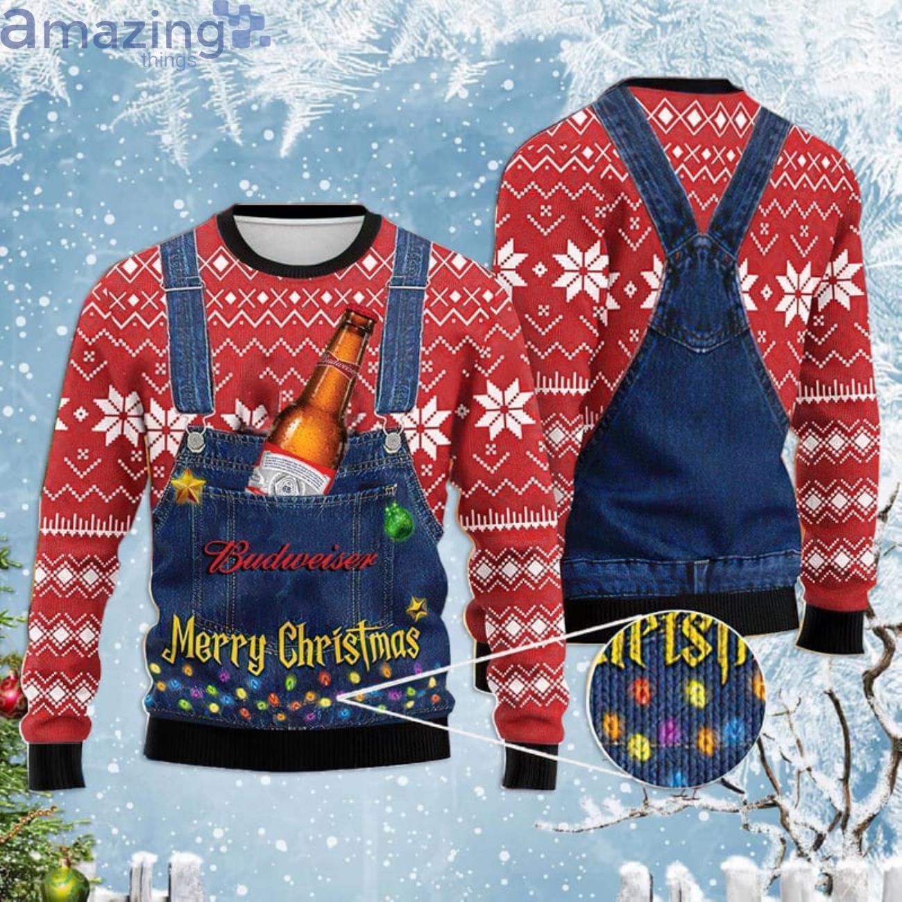 Merry Christmas Budweiser Ugly Christmas Sweater Product Photo 1