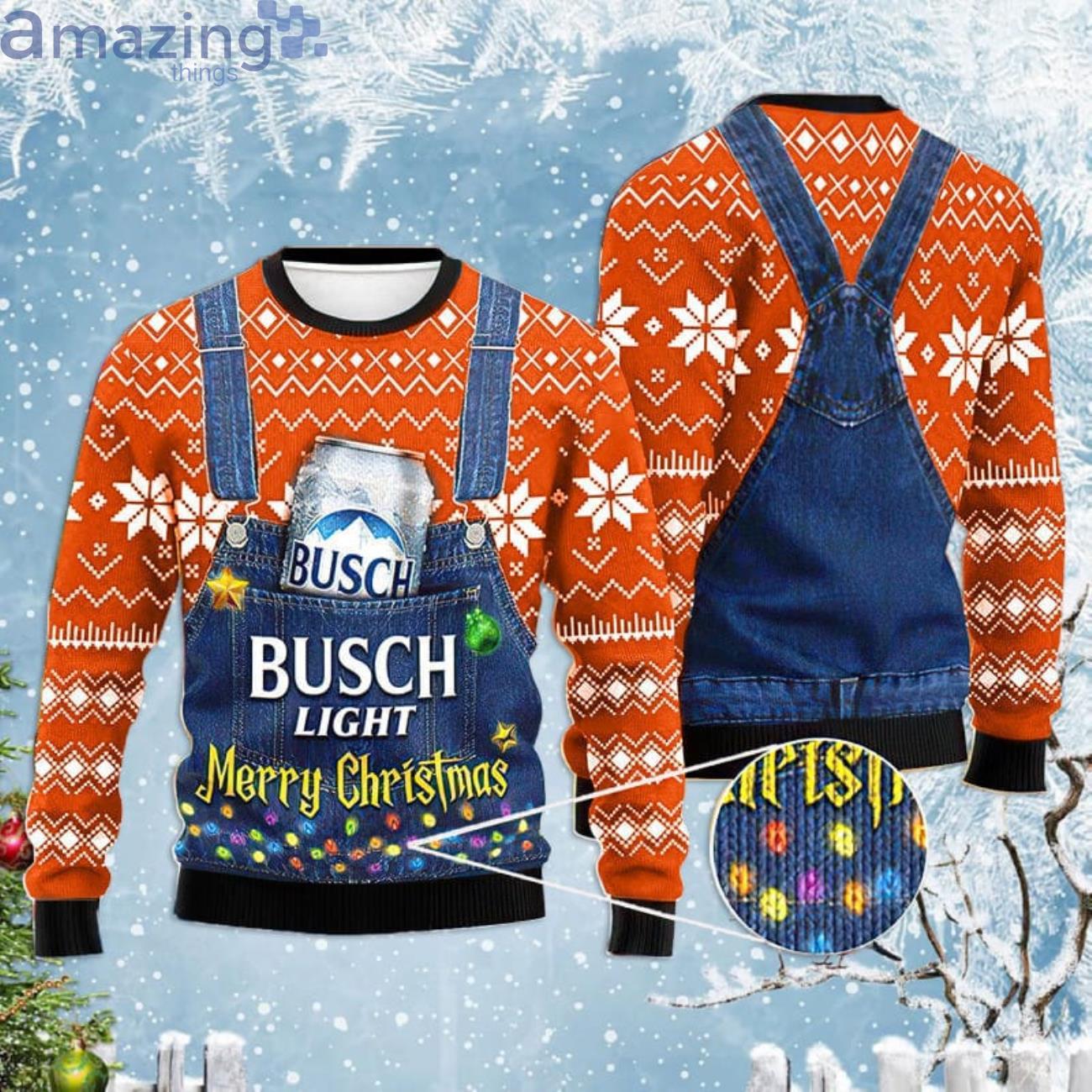 Merry Christmas Busch Light Orange Ugly Christmas Sweater Product Photo 1