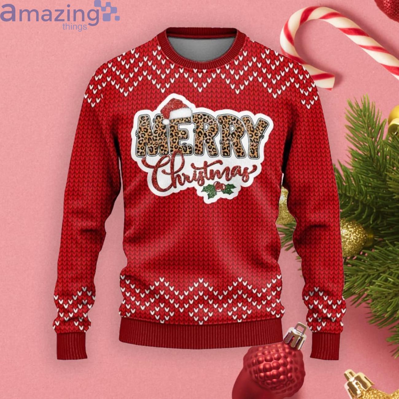 Merry Leopard Christmas Gift Ugly Christmas Sweater Product Photo 1
