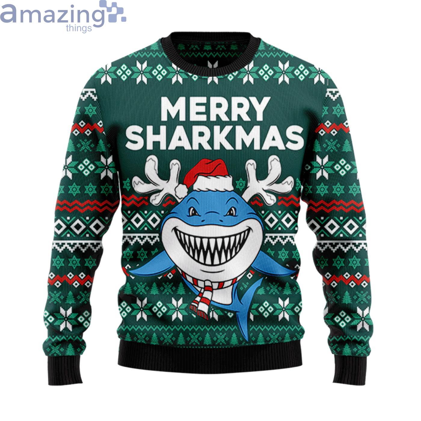 Merry Sharkmas Christmas Ugly Sweater Product Photo 1
