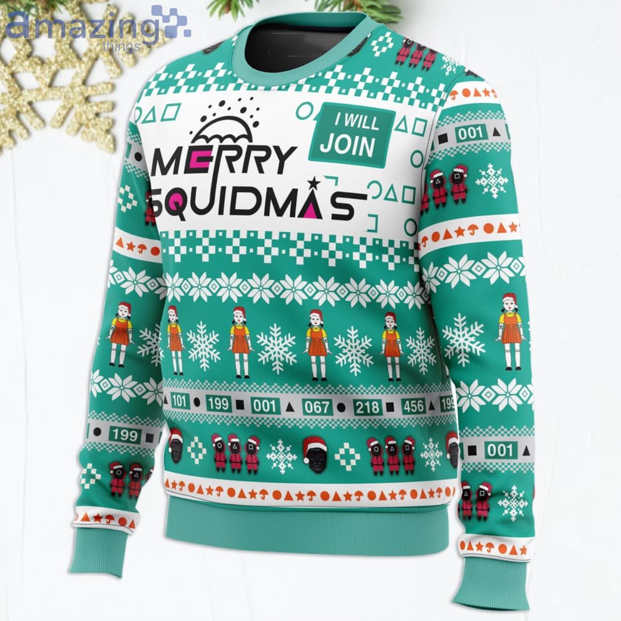 Merry Squidmas Squid Game Game Lover Ugly Christmas Sweater image Merry Squidmas Squid Game Game Lover Ugly Christmas Sweater Product Photo 2