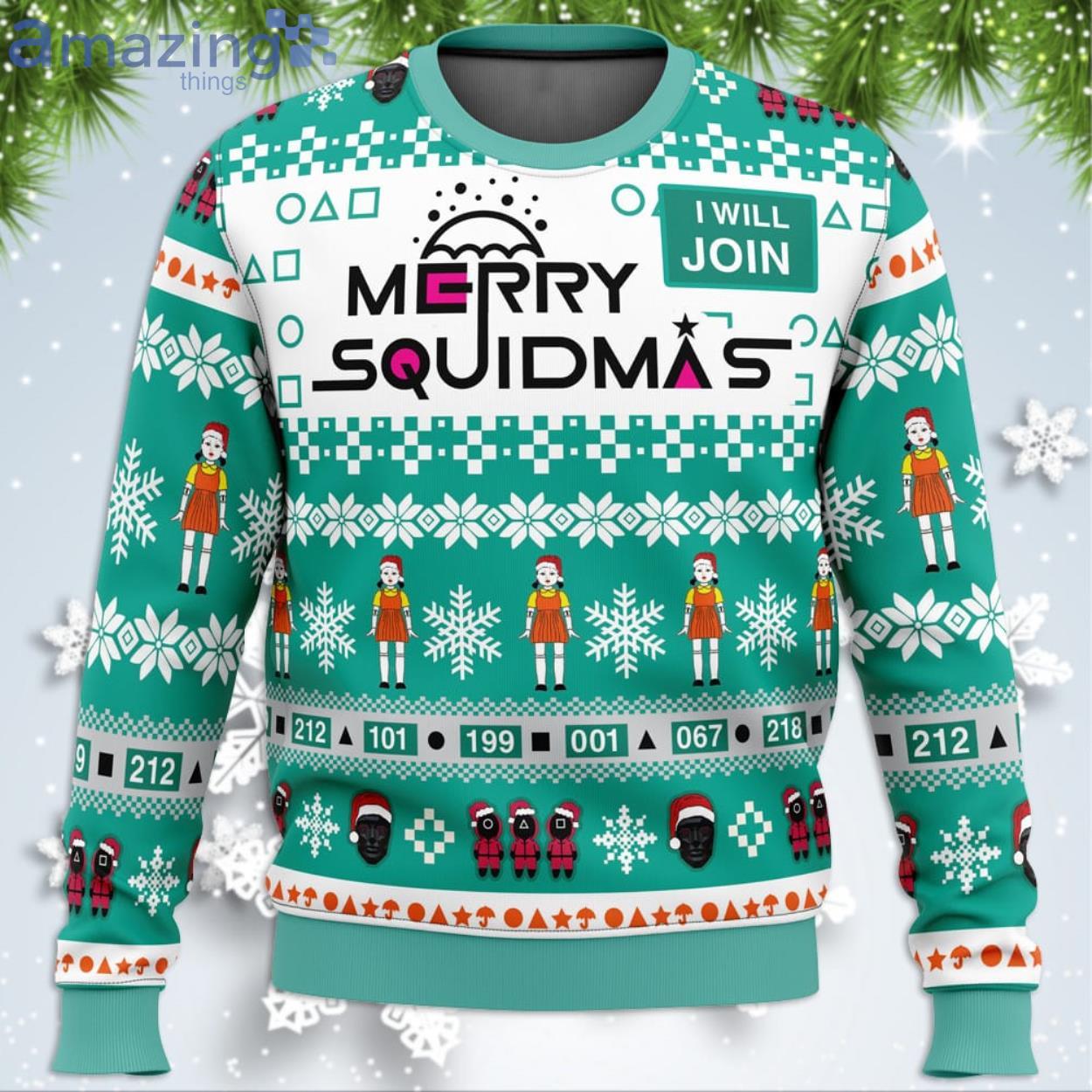 Merry Squidmas Squid Game Game Lover Ugly Christmas Sweater Product Photo 1 Merry Squidmas Squid Game Game Lover Ugly Christmas Sweater Product Photo 1