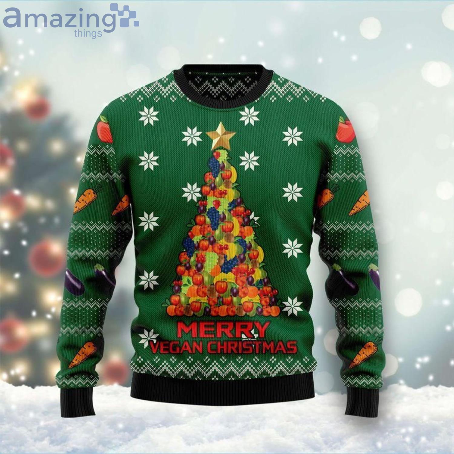 Merry Vegan Christmas Tree Ugly Sweater image Merry Vegan Christmas Tree Ugly Sweater Product Photo 1