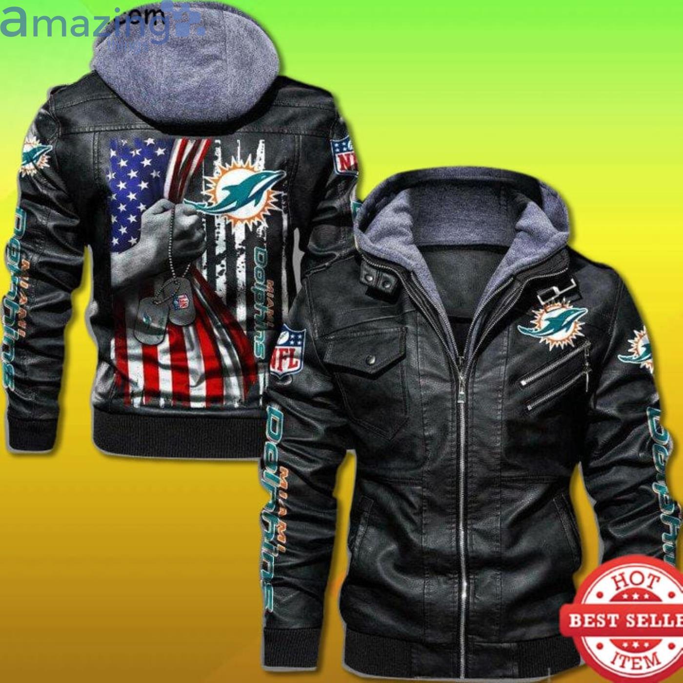 Miami Dolphins Military Dog Tag 2D Trending Leather Jacket