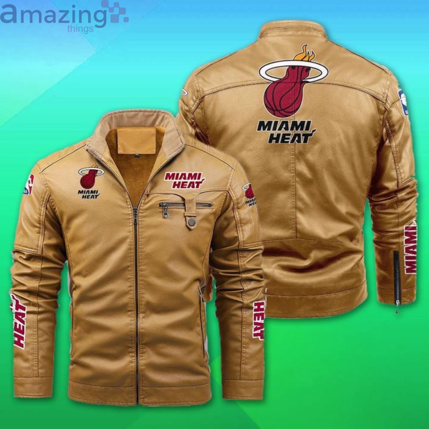 Miami Heat Fleece Leather Jacket image Miami Heat Fleece Leather Jacket Product Photo 2