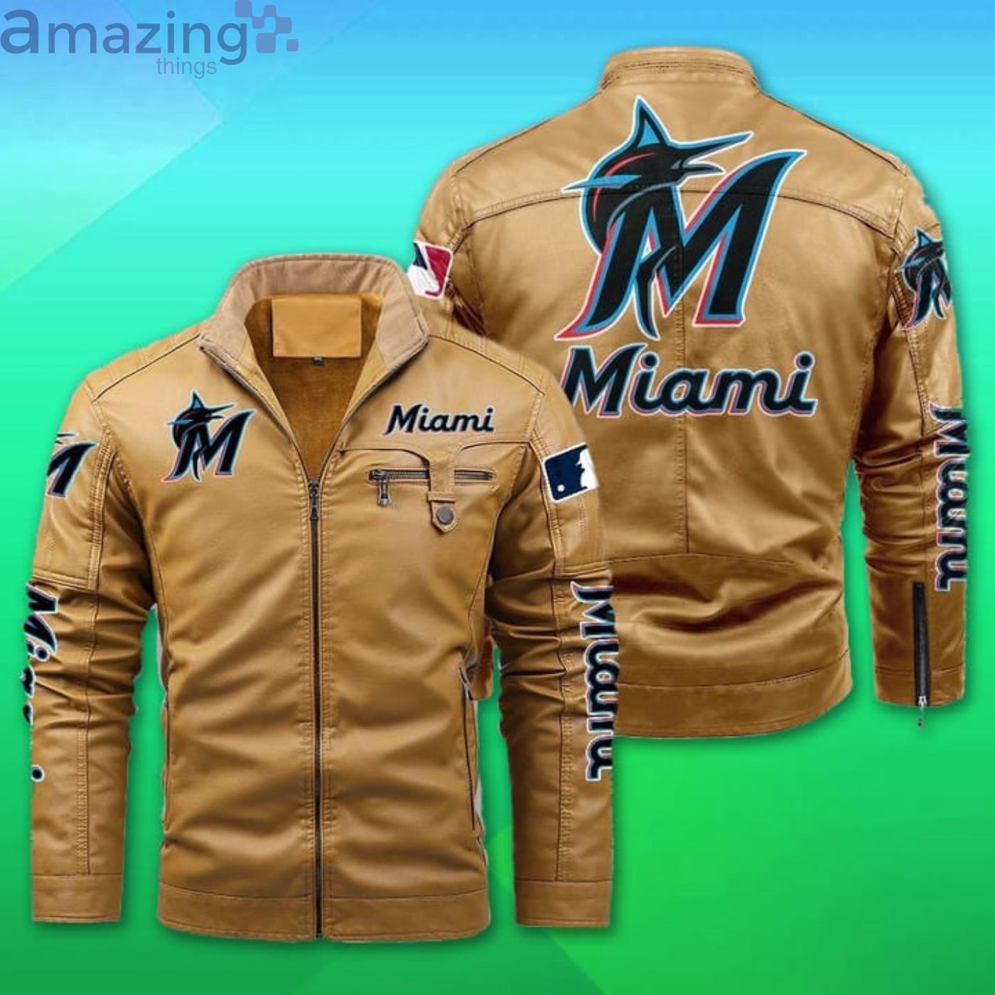 Miami Marlins Fleece Leather Jacket image Miami Marlins Fleece Leather Jacket Product Photo 2