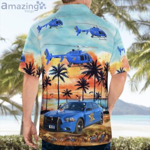 Michigan State Police Dodge Charger & Helicopter Hawaiian Shirt Product Photo 2