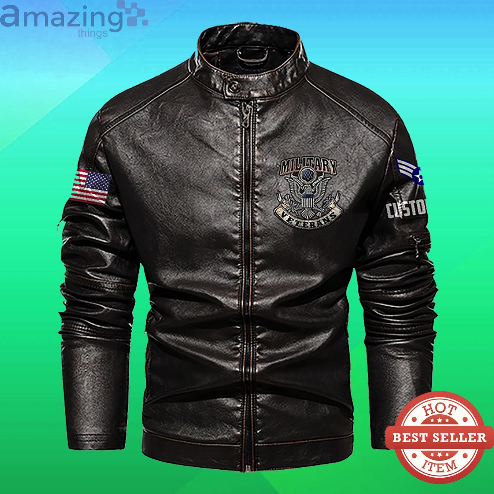 Military Proud To Have Served Custom Name Stand Collar Fleece Leather Jacket image Military Proud To Have Served Custom Name Stand Collar Fleece Leather Jacket Product Photo 2
