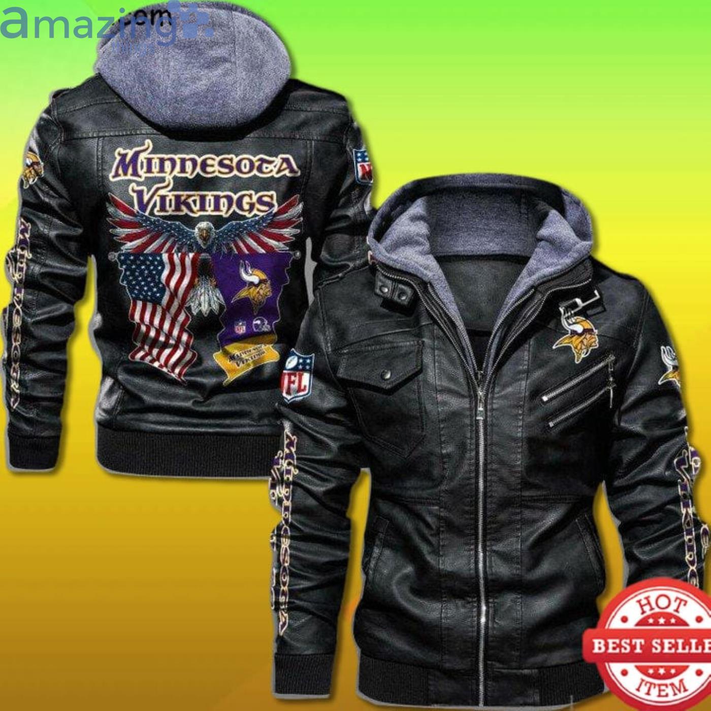 Minnesota Vikings Bald Eagle American Flag 2D Trending Leather Jacket