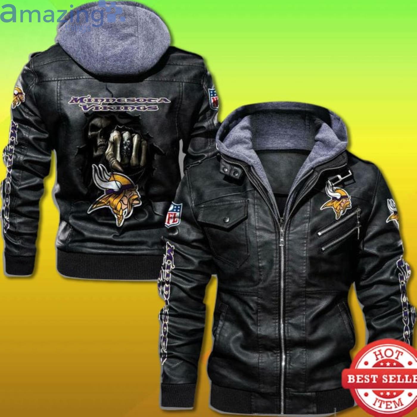 Minnesota Vikings Dead Skull In Back 2D Trending Leather Jacket Product Photo 1