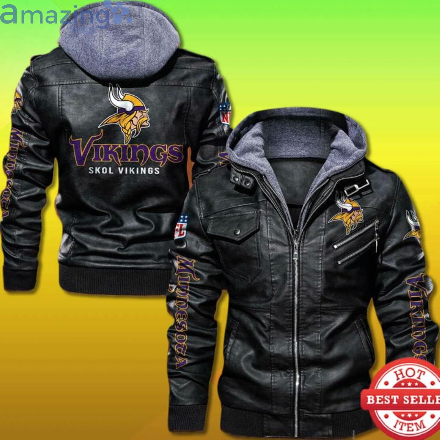 Minnesota Vikings Hooded 2D Trending Leather Jacket Product Photo 1