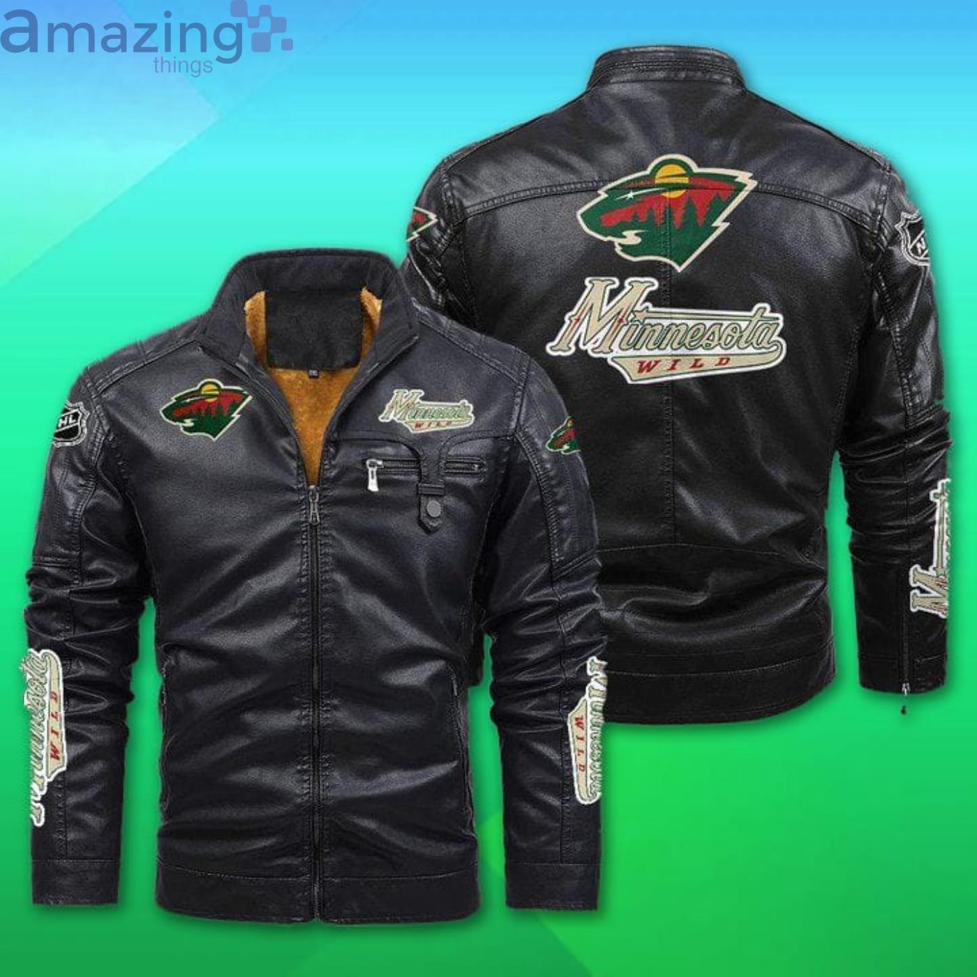 Minnesota Wild Fleece Leather Jacket Product Photo 1 Minnesota Wild Fleece Leather Jacket Product Photo 1