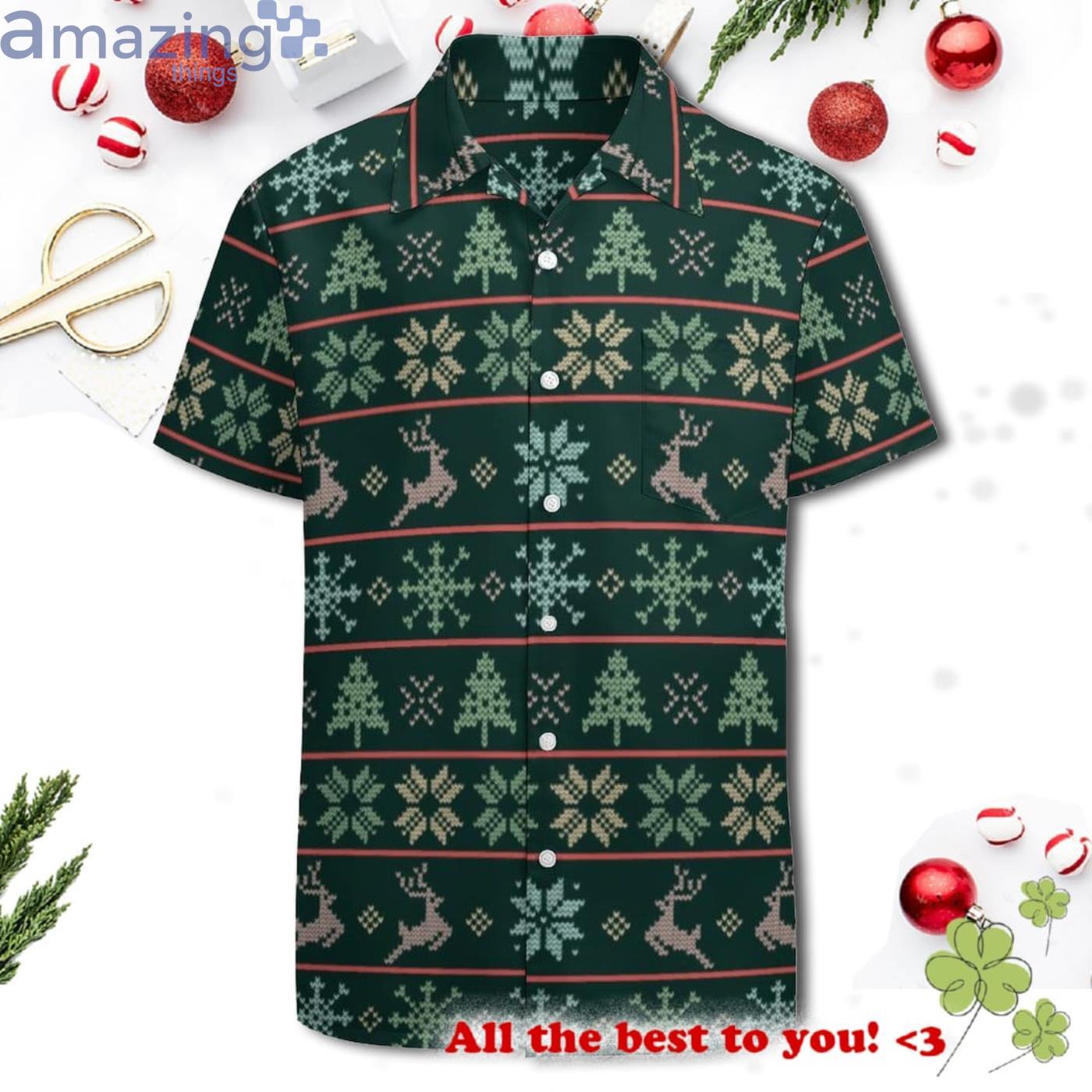 Modern Nordic Knit Pattern Fun Ugly Sweater Green Hawaiian Shirt Product Photo 1