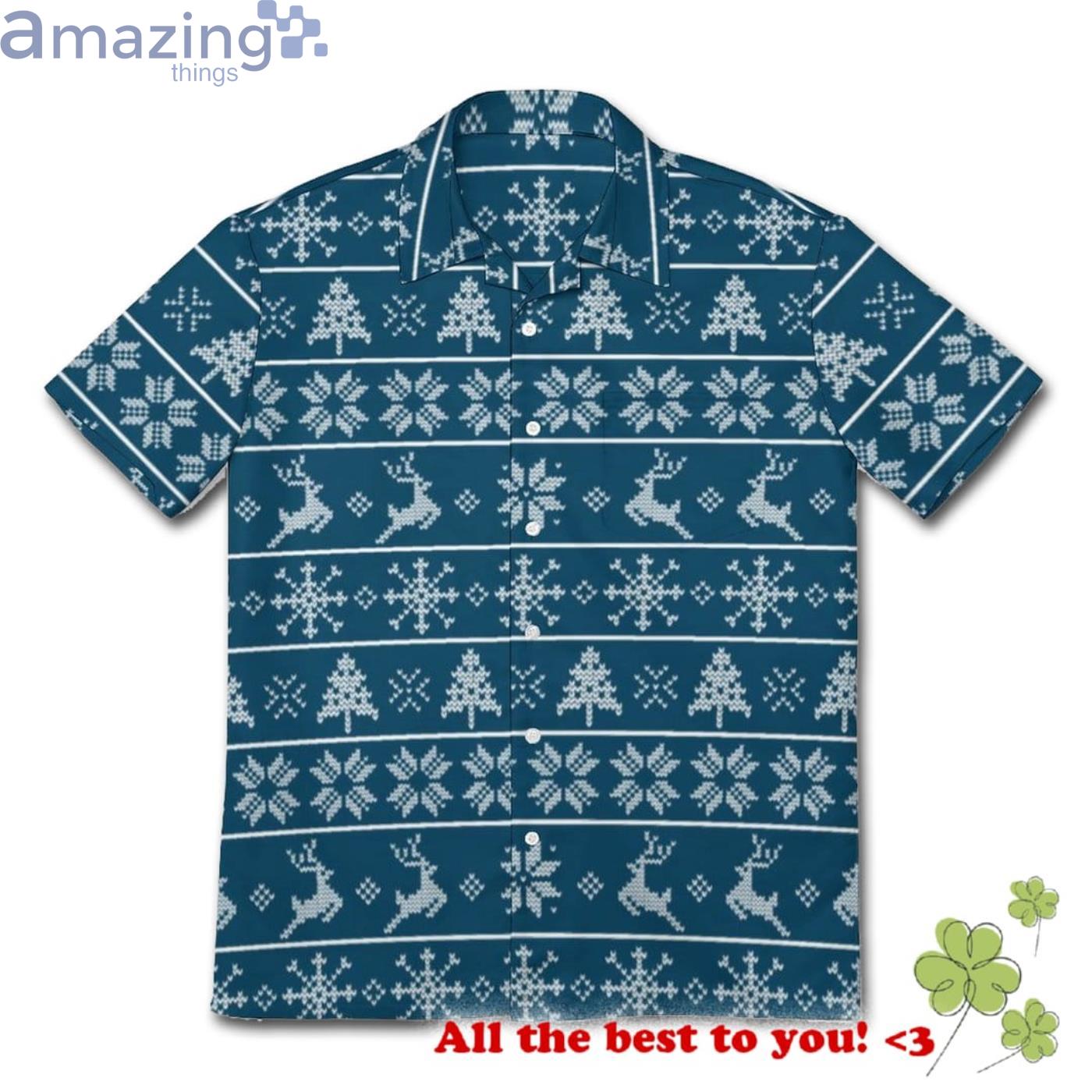 Modern Nordic Knit Ugly Sweater Navy White Pattern Hawaiian Shirt Product Photo 1