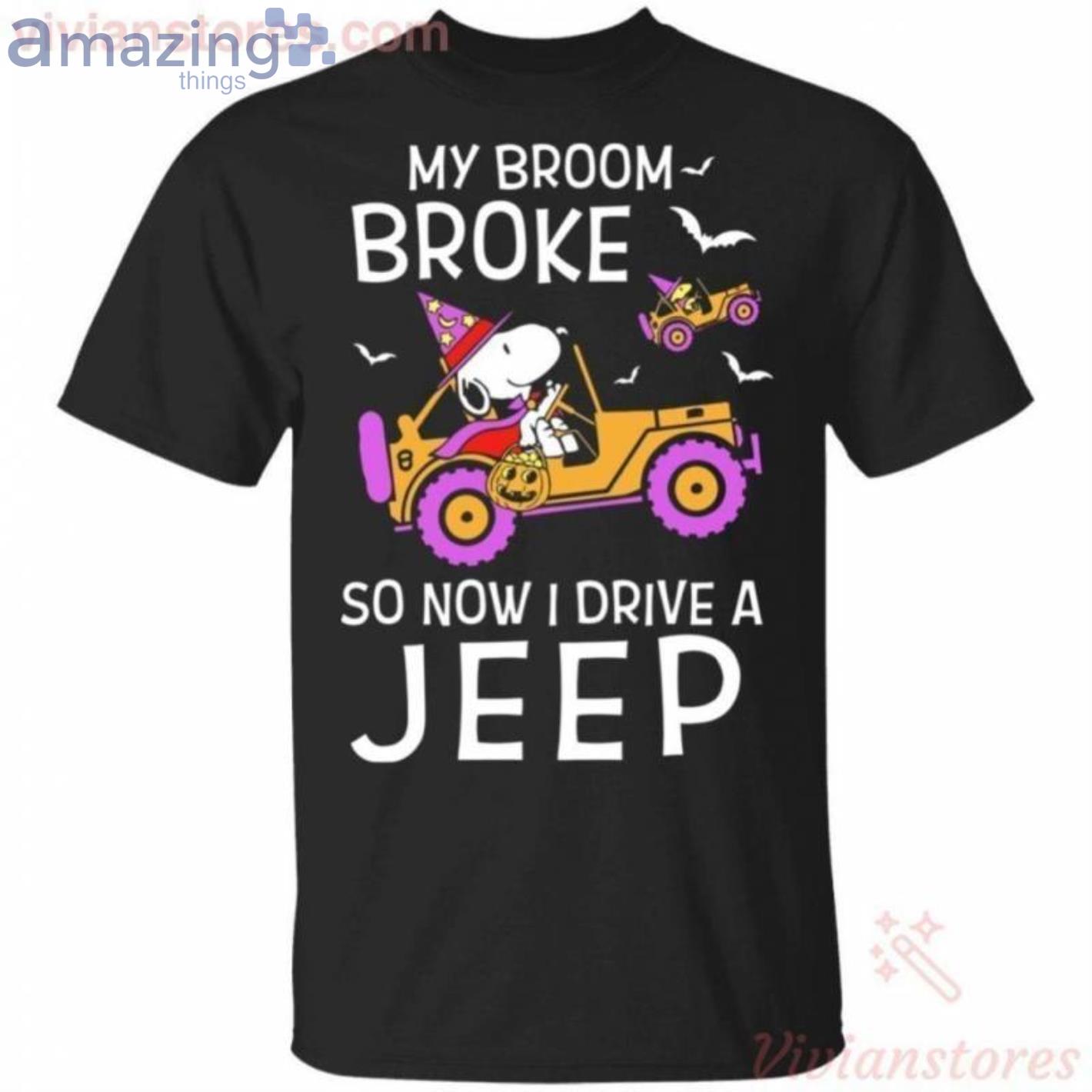 My Broom Broke So Now I Drive A Jeep Snoopy Halloween Funny T-Shirt Product Photo 1