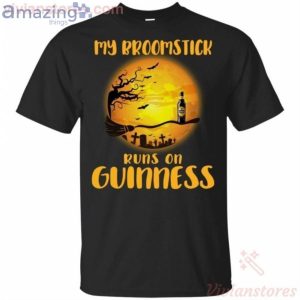 My Broomstick Runs On Guinness Funny Beer Halloween T-Shirt Product Photo 1