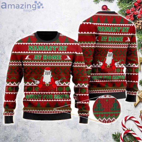 Namast'ay At Home Yoga With Santa Claus Ugly Christmas Sweater Product Photo 1