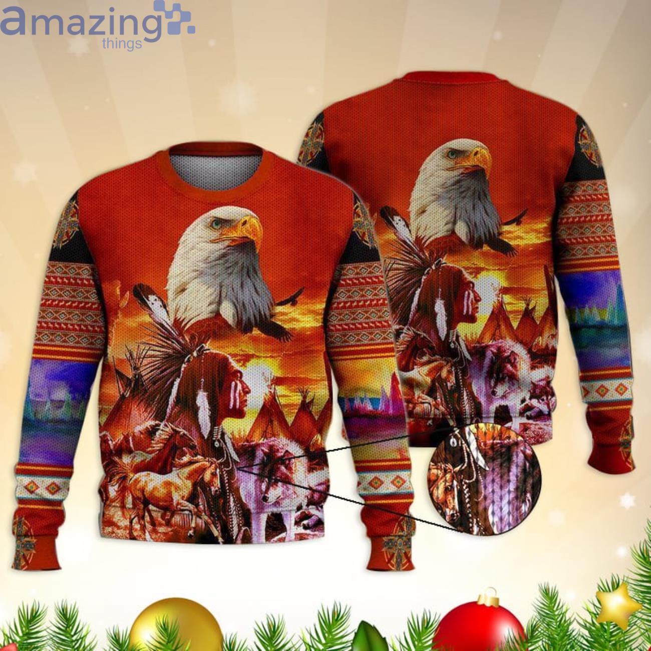 Native American Eagle Horse And Wolf 3D All Over Printed Sweater Product Photo 1