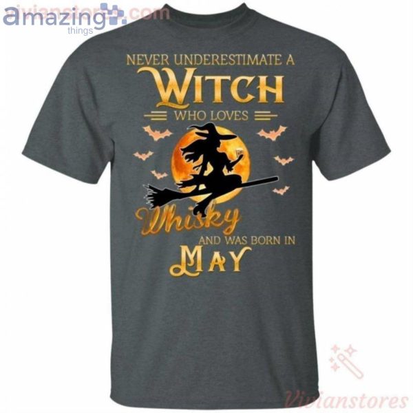 Never Underestimate A May Witch Who Loves Whisky Birthday Halloween T-Shirt Product Photo 2