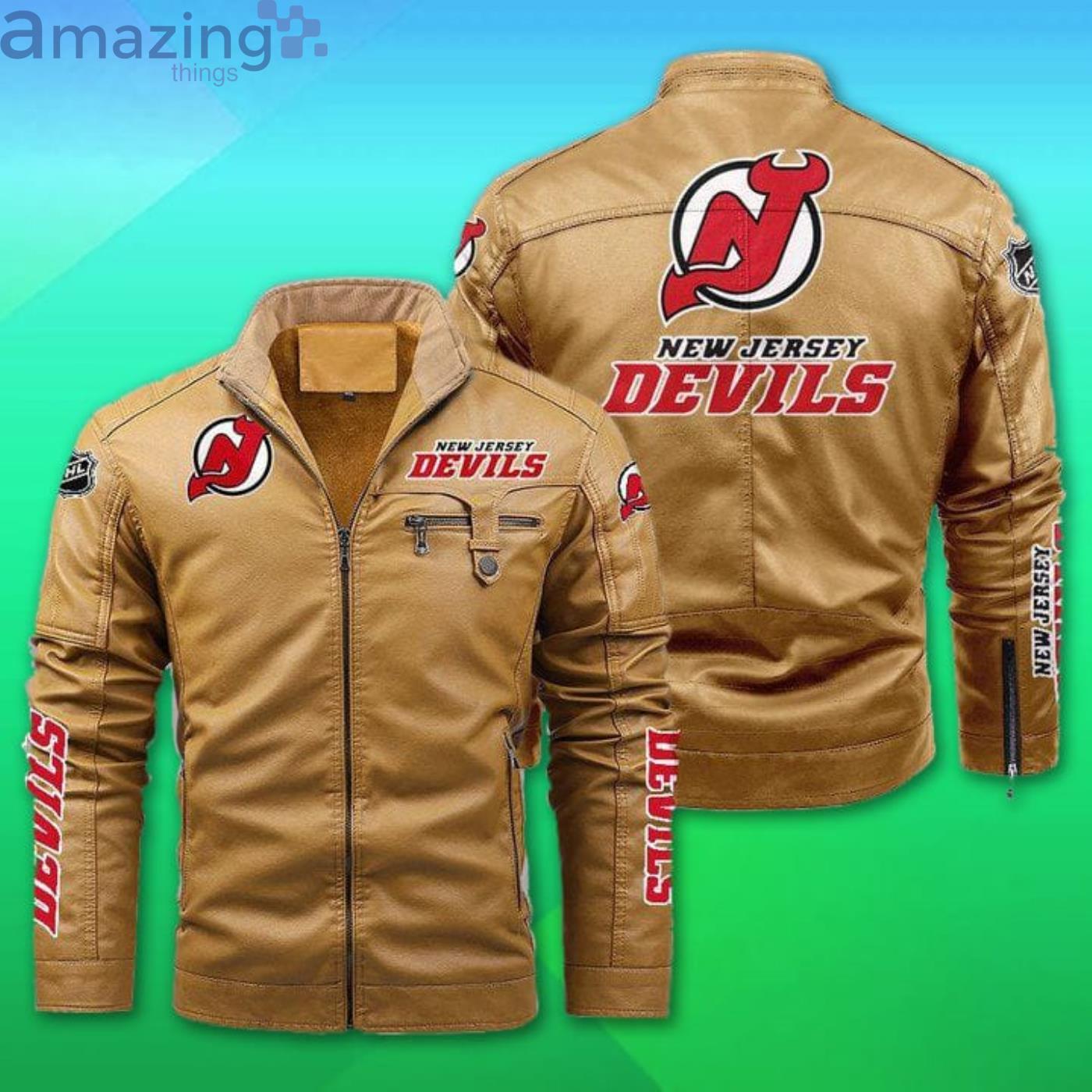 New Jersey Devils Fleece Leather Jacket image New Jersey Devils Fleece Leather Jacket Product Photo 2
