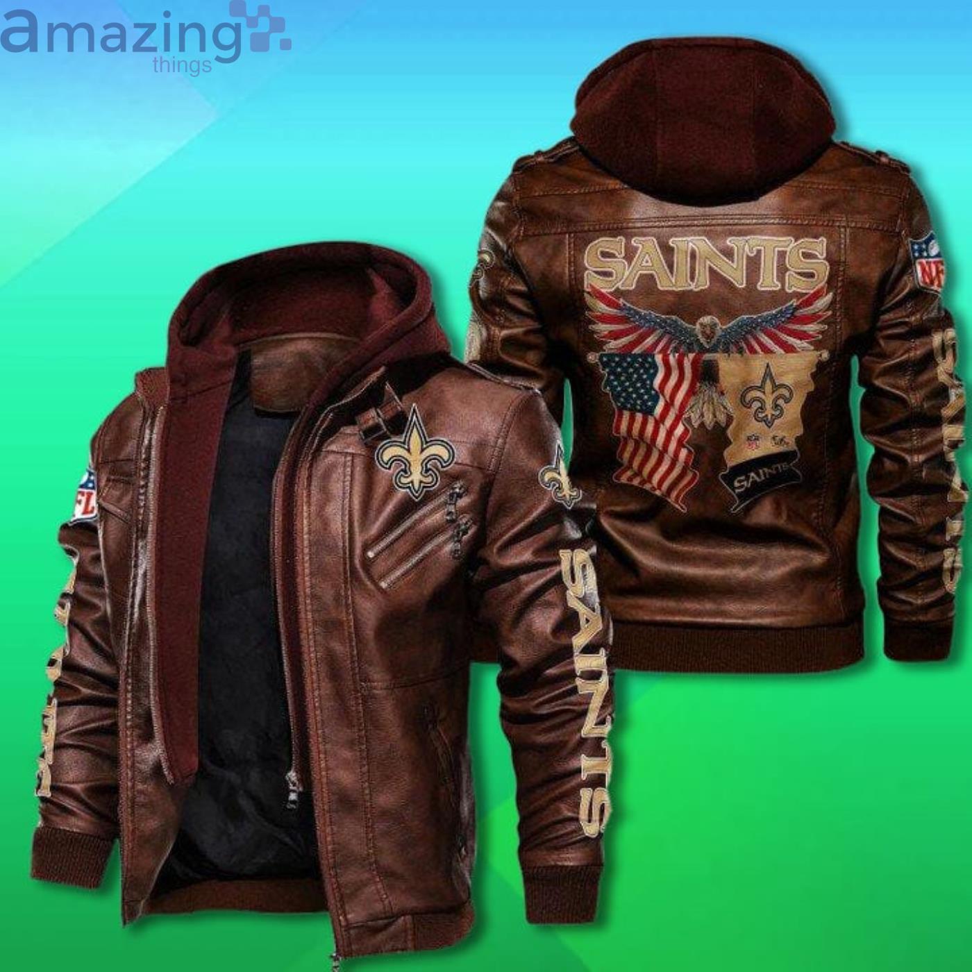 New Orleans Saints Bald Eagle American Flag 2D Trending Leather Jacket image New Orleans Saints Bald Eagle American Flag 2D Trending Leather Jacket Product Photo 2