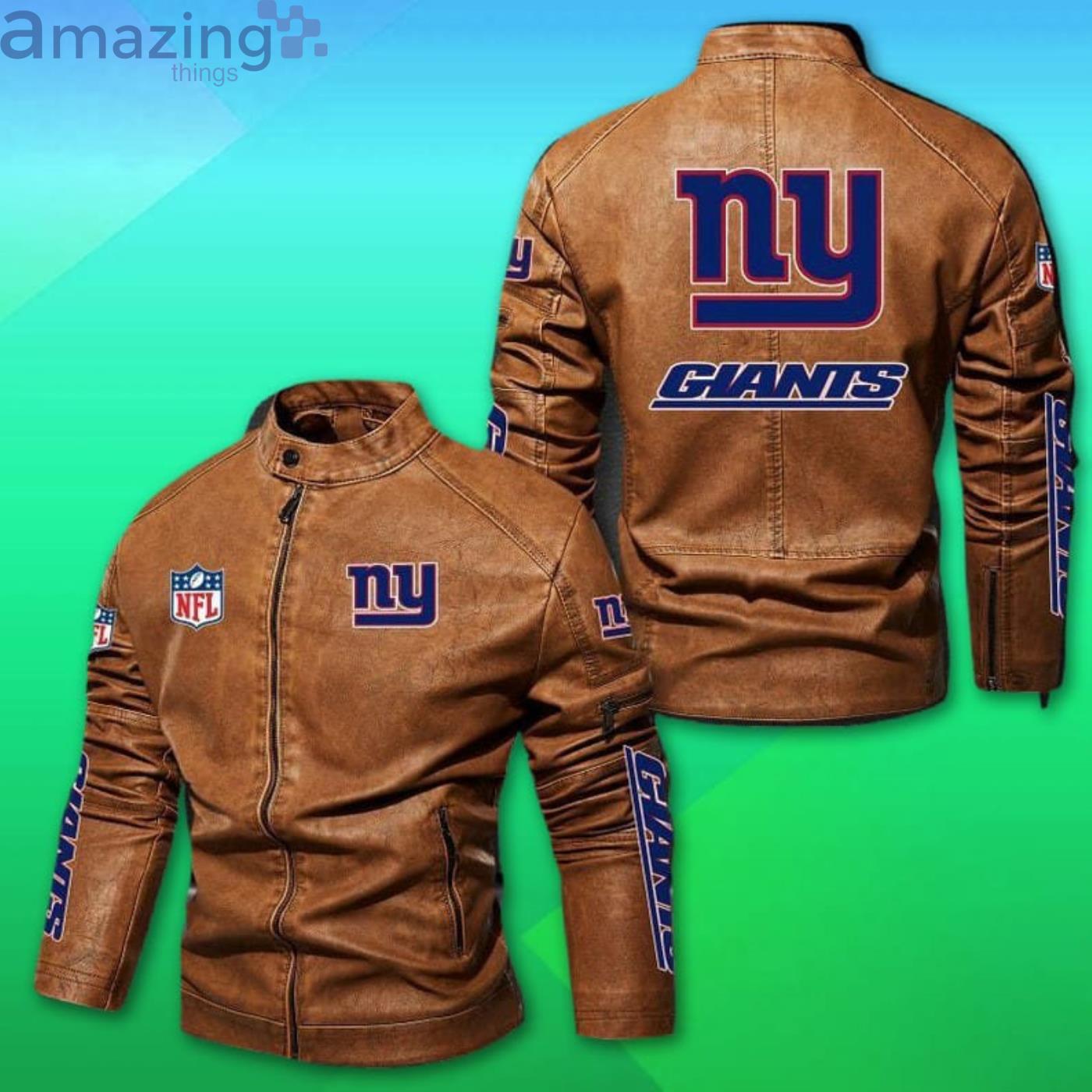 New York Giants NFL Motor Fleece Leather Jacket image New York Giants NFL Motor Fleece Leather Jacket Product Photo 2