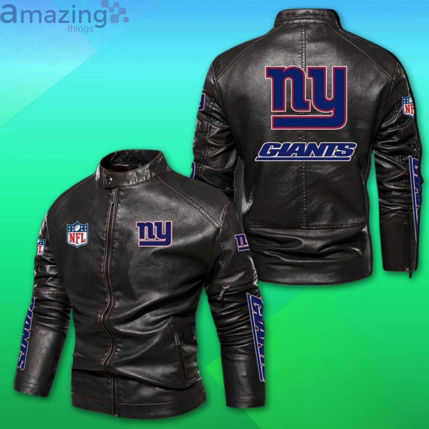 New York Giants NFL Motor Fleece Leather Jacket Product Photo 1 New York Giants NFL Motor Fleece Leather Jacket Product Photo 1