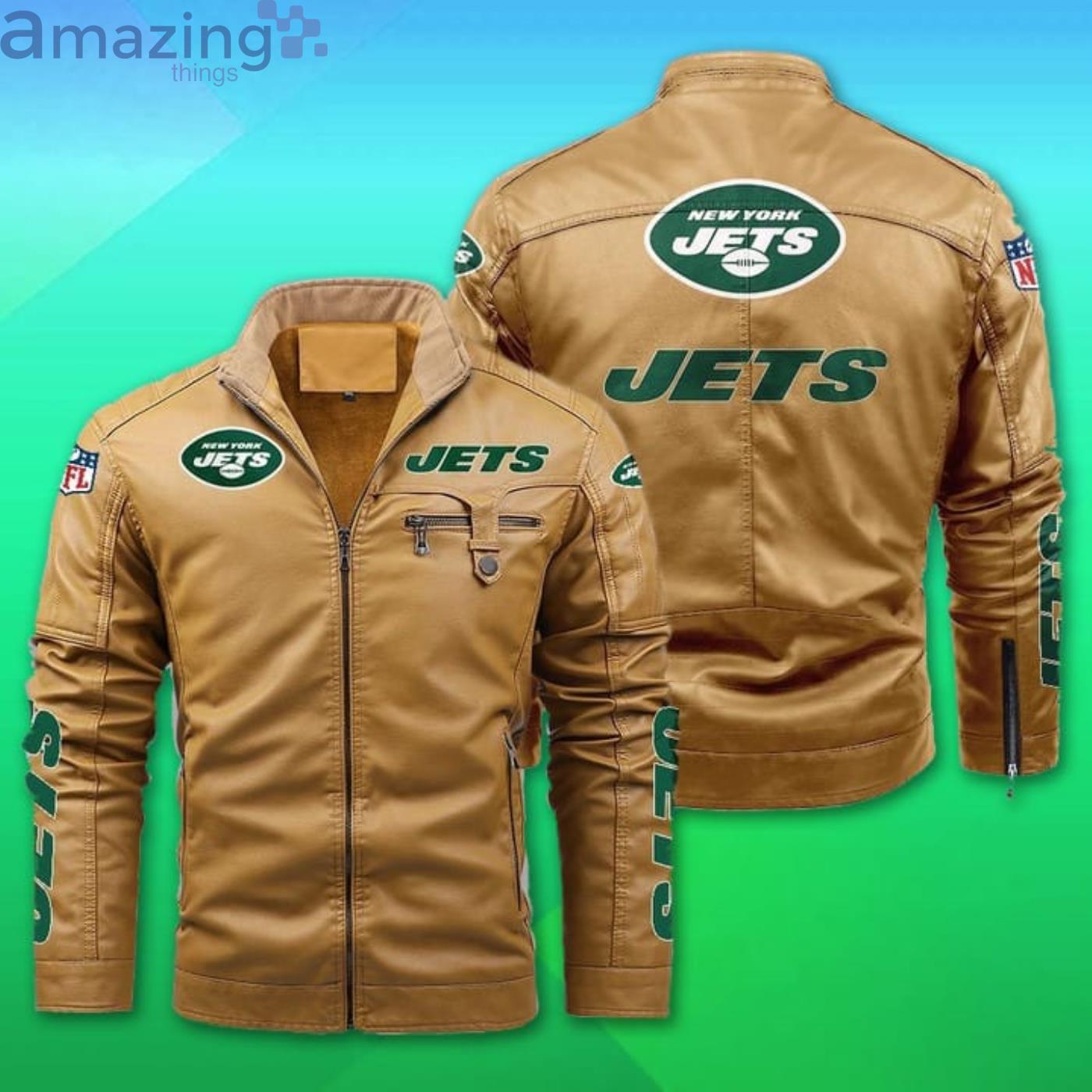New York Jets Fleece Leather Jacket image New York Jets Fleece Leather Jacket Product Photo 2