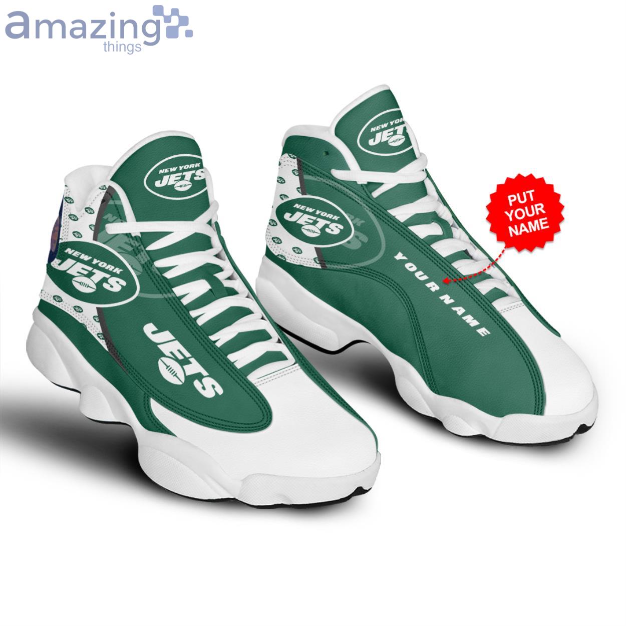New York Jets Team Custom Name Air Jordan 13 Shoes For Fans Product Photo 1