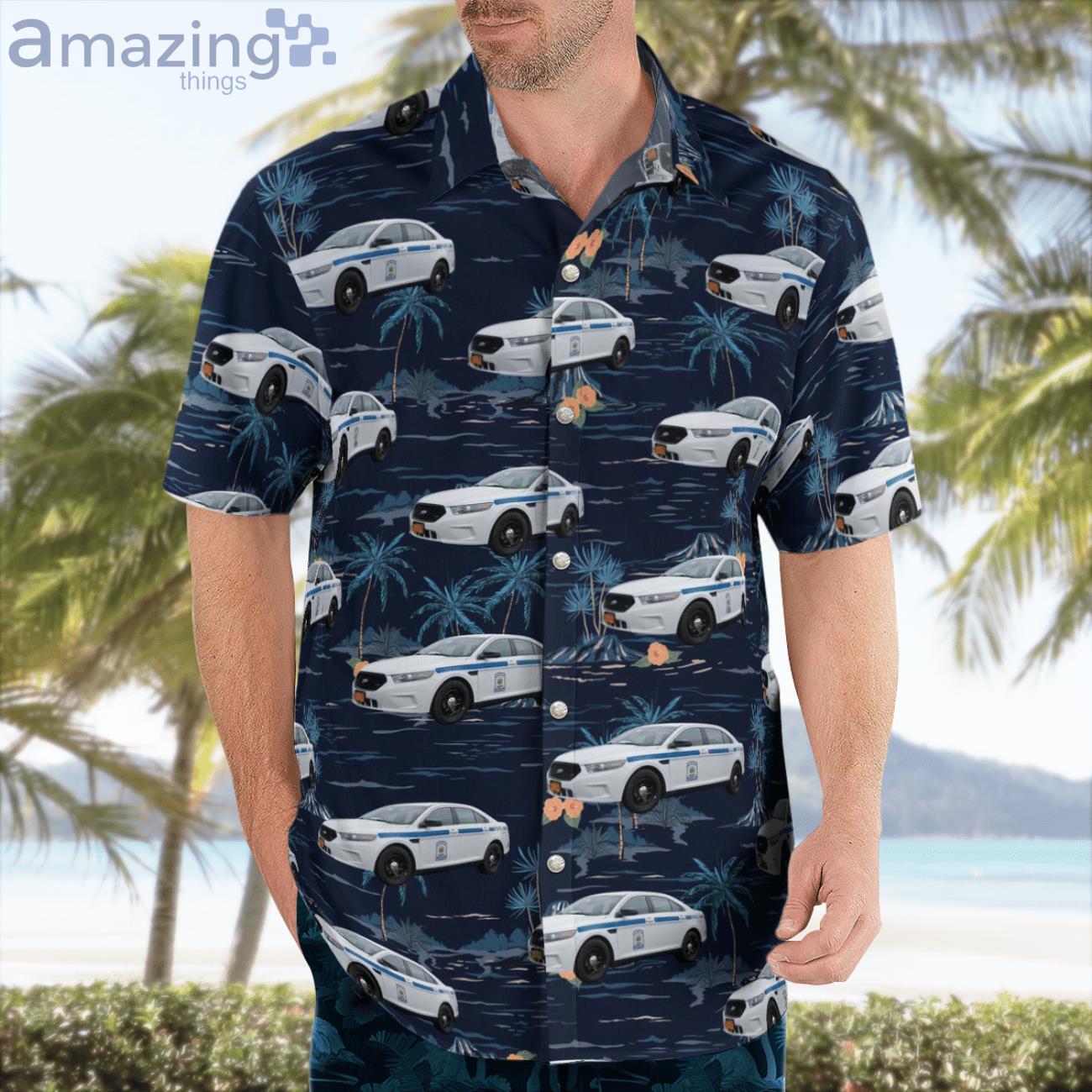 New York State Emergency Medical Services Ford Police Interceptor Hawaiian Shirt image New York State Emergency Medical Services Ford Police Interceptor Hawaiian Shirt Product Photo 4