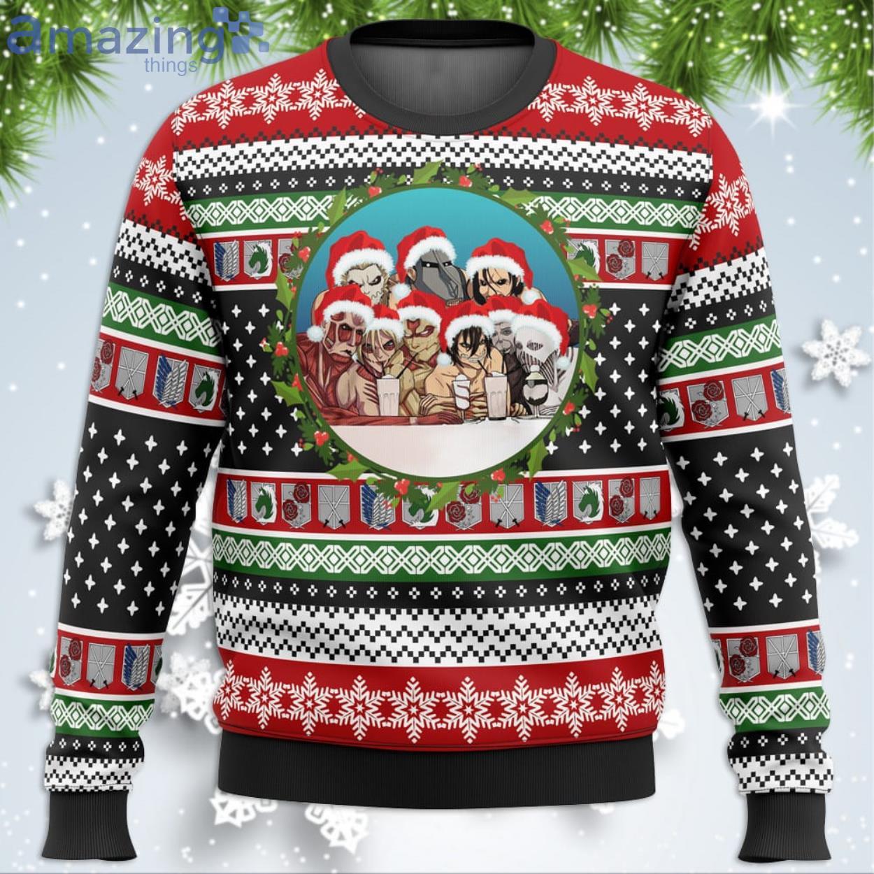Nine Titans Attack On Titan Funny Christmas Gift Ugly Christmas Sweater Product Photo 1