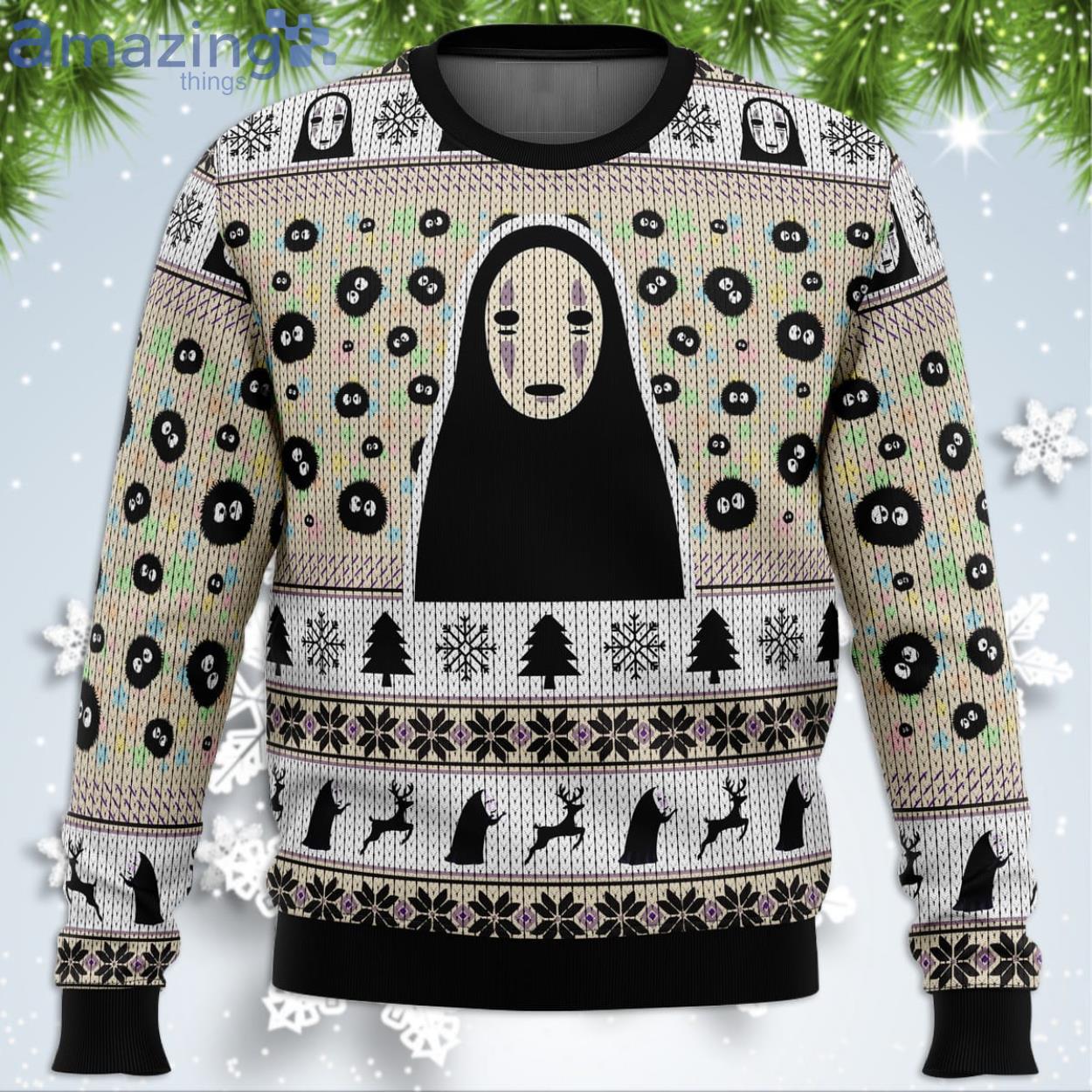 No Face And Soot Sprites Spirited Away Studio Ghibli Funny Christmas Gift Ugly Christmas Sweater Product Photo 1