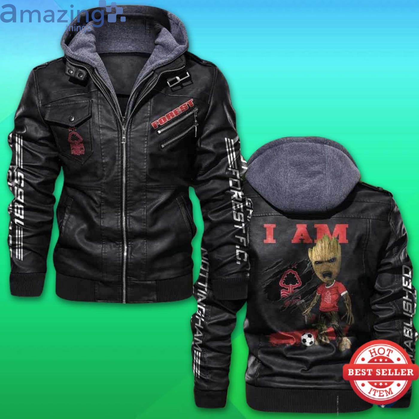 Nottingham Forest FC Baby Groot Hooded Leather Jacket Product Photo 1