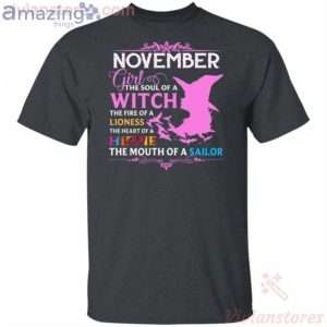 November Girl The Soul Of A Witch The Heart Of A Hippie Halloween T-Shirt Product Photo 2