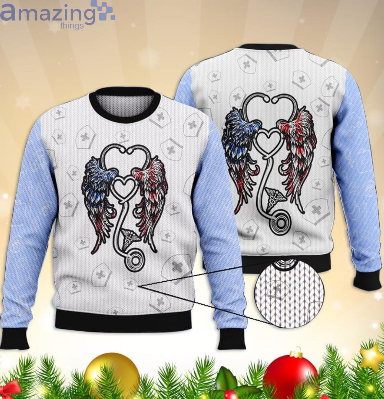Nurse Wings Light Blue And White All Over Print 3D Sweater Product Photo 1