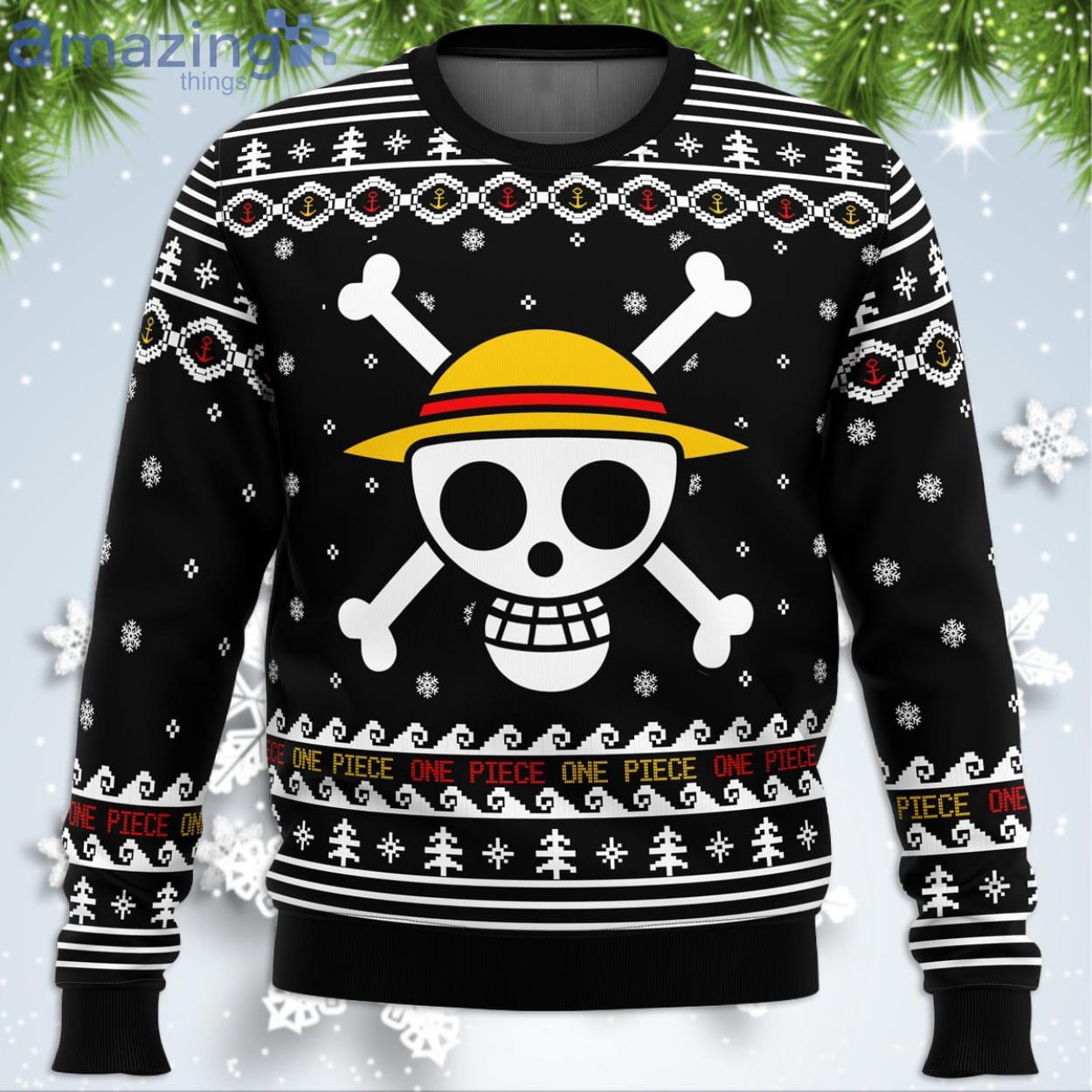 One Piece Straw Hat Pirates Christmas Funny Christmas Gift Ugly Christmas Sweater Product Photo 1