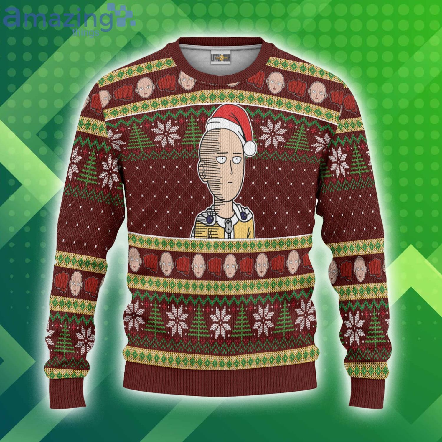 One Punch Man Christmas Ugly Sweater Custom Saitama Anime 3D Sweater image One Punch Man Christmas Ugly Sweater Custom Saitama Anime 3D Sweater Product Photo 1 Product photo 1