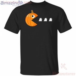 Pacman Pumpkin Eating Ghost Funny Halloween Funny T-Shirt Product Photo 1